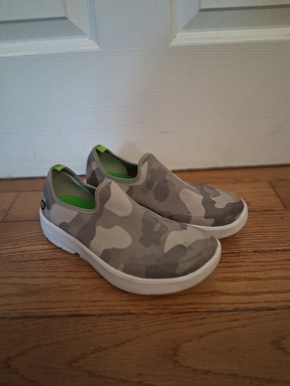 Oofos Eezee Camouflage Slip-On Sneakers with Lime Green Lining